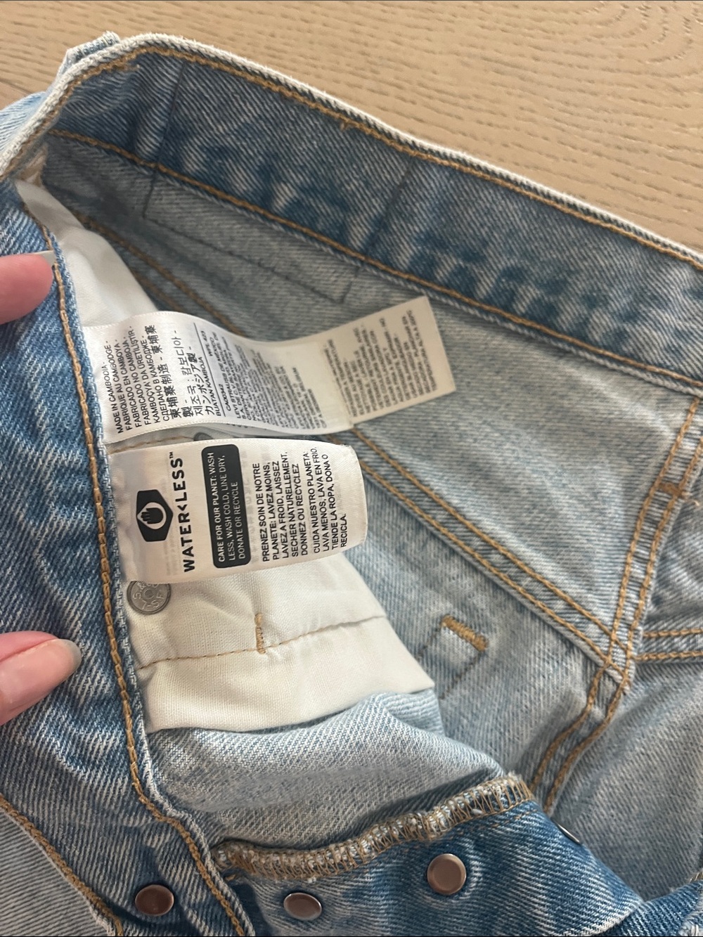 Button-Fly Light Blue Denim High-Rise Jean Shorts - Picture 3 of 3